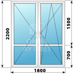 Штульповая пластиковая стеклянная балконная дверь с импостом 1800×2200 ОА-56332