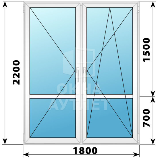 Штульповая пластиковая стеклянная балконная дверь с импостом 1800×2200 ОА-56332
