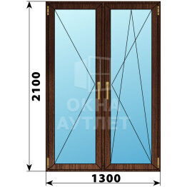 Штульповая стеклянная балконная дверь из дуба 1300×2100 ОА-62014