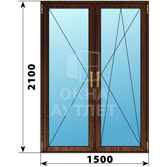 Штульповая стеклянная балконная дверь из дуба 1500×2100 ОА-62062