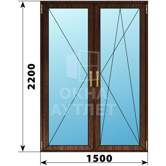 Штульповая стеклянная балконная дверь из дуба 1500×2200 ОА-62080