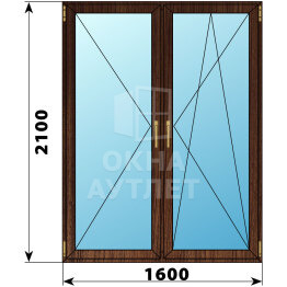 Штульповая стеклянная балконная дверь из дуба 1600×2100 ОА-62077