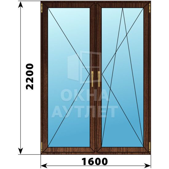Штульповая стеклянная балконная дверь из дуба 1600×2200 ОА-62098