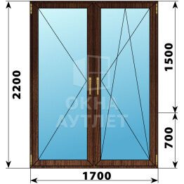 Штульповая стеклянная балконная дверь из дуба 1700×2200 ОА-62113