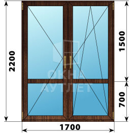 Штульповая стеклянная балконная дверь из дуба с импостом 1700×2200 ОА-62131