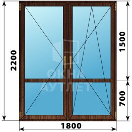 Штульповая стеклянная балконная дверь из дуба с импостом 1800×2200 ОА-62134