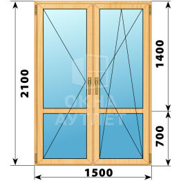 Штульповая стеклянная балконная дверь из сосны 1500×2100 ОА-61399