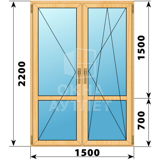Штульповая стеклянная балконная дверь из сосны 1500×2200 ОА-61489