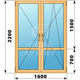 Штульповая стеклянная балконная дверь из сосны 1600×2200 ОА-61567