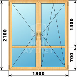 Штульповая стеклянная балконная дверь из сосны 1800×2100 ОА-61609