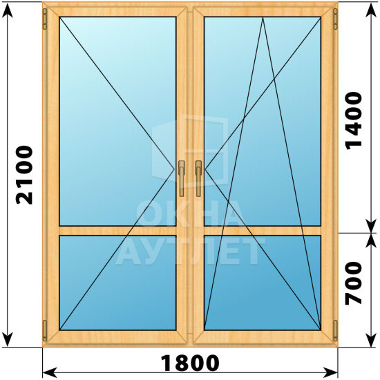 Штульповая стеклянная балконная дверь из сосны 1800×2100 ОА-61609