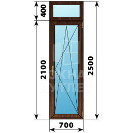 Стеклянная балконная дверь из дуба с фрамугой 700×2500 ПО ОА-61498