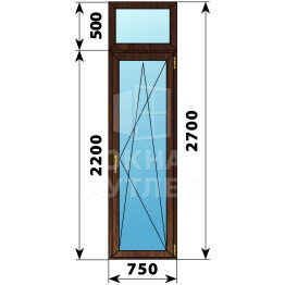 Стеклянная балконная дверь из дуба с фрамугой 750×2700 ПО ОА-61693