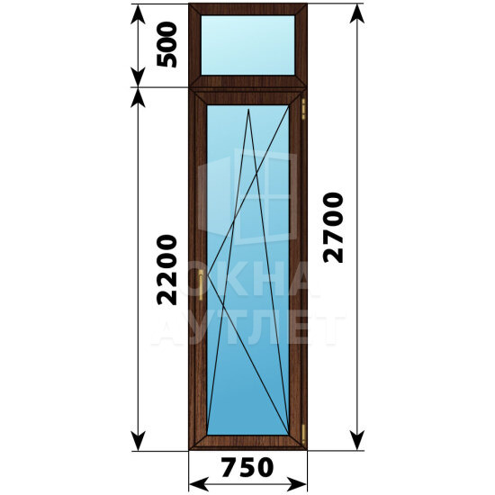 Стеклянная балконная дверь из дуба с фрамугой 750×2700 ПО ОА-61693