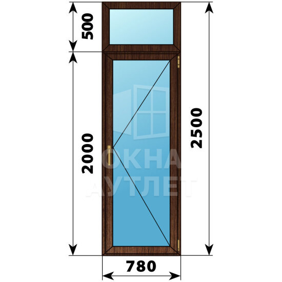 Стеклянная балконная дверь из дуба с фрамугой 780×2500 П ОА-63526