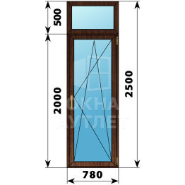 Стеклянная балконная дверь из дуба с фрамугой 780×2500 ПО ОА-61684