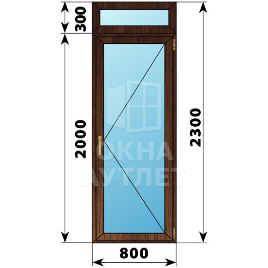 Стеклянная балконная дверь из дуба с фрамугой 800×2300 П ОА-61543