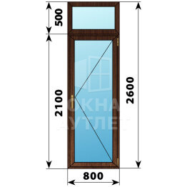 Стеклянная балконная дверь из дуба с фрамугой 800×2600 П ОА-61765