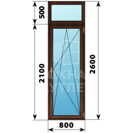 Стеклянная балконная дверь из дуба с фрамугой 800×2600 ПО ОА-61786