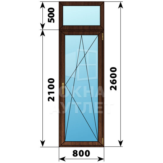 Стеклянная балконная дверь из дуба с фрамугой 800×2600 ПО ОА-61786