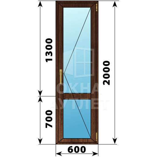 Стеклянная балконная дверь из дуба с импостом 600×2000 П ОА-63259