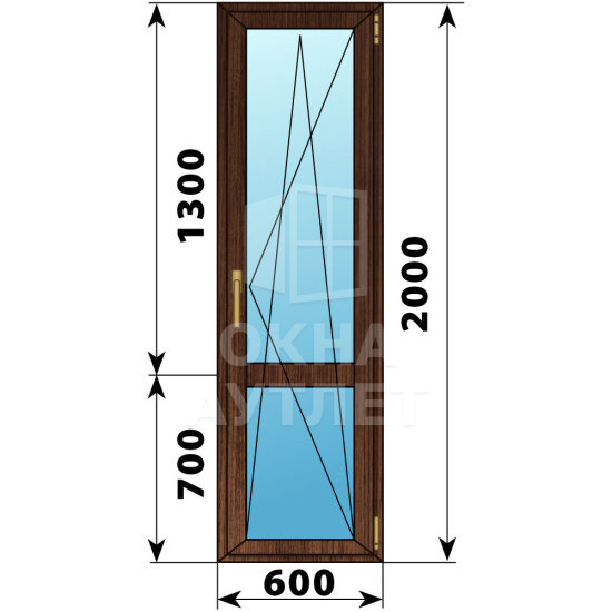 Стеклянная балконная дверь из дуба с импостом 600×2000 ПО ОА-60937