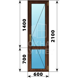 Стеклянная балконная дверь из дуба с импостом 600×2100 П ОА-61012