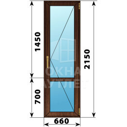 Стеклянная балконная дверь из дуба с импостом 660×2150 П ОА-61213