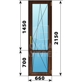Стеклянная балконная дверь из дуба с импостом 660×2150 ПО ОА-61246