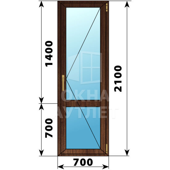Стеклянная балконная дверь из дуба с импостом 700×2100 П ОА-61174