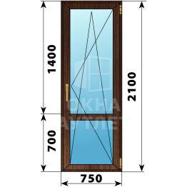 Стеклянная балконная дверь из дуба с импостом 750×2100 ПО ОА-63445