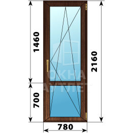 Стеклянная балконная дверь из дуба с импостом 780×2160 ПО ОА-61495
