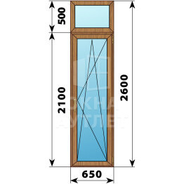 Стеклянная балконная дверь из лиственницы с фрамугой 650×2600 ПО ОА-60346