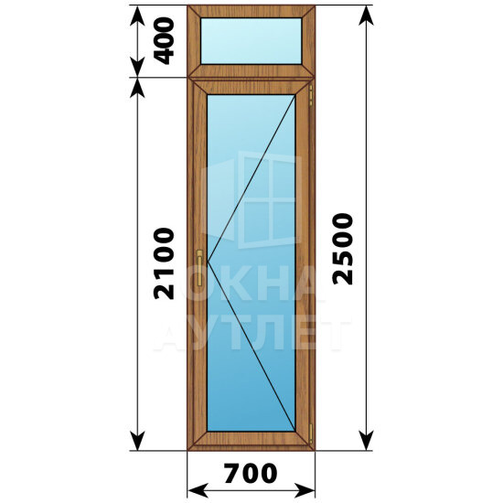 Стеклянная балконная дверь из лиственницы с фрамугой 700×2500 П ОА-60349