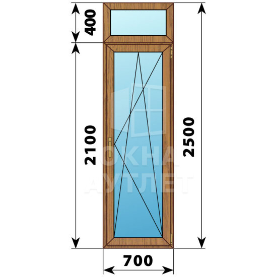 Стеклянная балконная дверь из лиственницы с фрамугой 700×2500 ПО ОА-60376