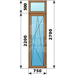 Стеклянная балконная дверь из лиственницы с фрамугой 750×2700 ПО ОА-60613