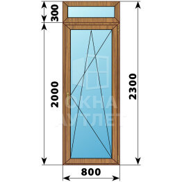 Стеклянная балконная дверь из лиственницы с фрамугой 800×2300 ПО ОА-60436