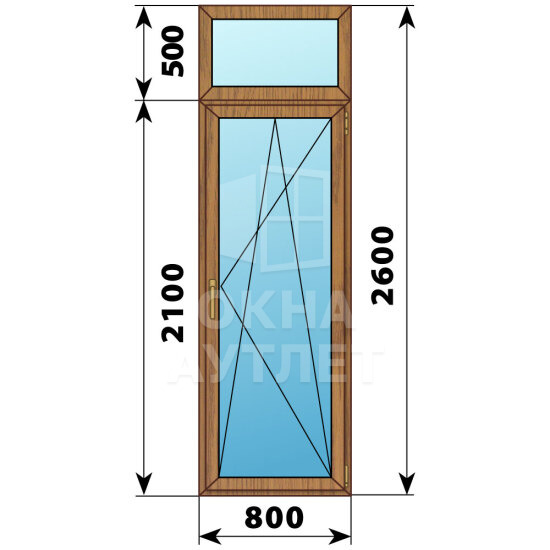 Стеклянная балконная дверь из лиственницы с фрамугой 800×2600 ПО ОА-60730
