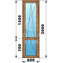 Стеклянная балконная дверь из лиственницы с импостом 600×2000 ПО ОА-59881