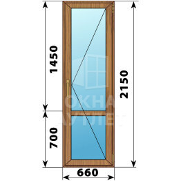 Стеклянная балконная дверь из лиственницы с импостом 660×2150 П ОА-60112