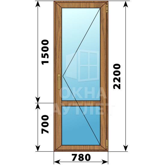 Стеклянная балконная дверь из лиственницы с импостом 780×2200 П ОА-62983