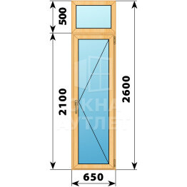 Стеклянная балконная дверь из сосны с фрамугой 650×2600 П ОА-59803