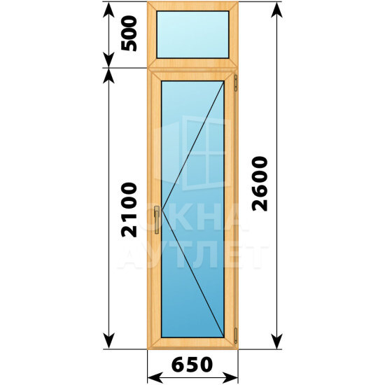 Стеклянная балконная дверь из сосны с фрамугой 650×2600 П ОА-59803
