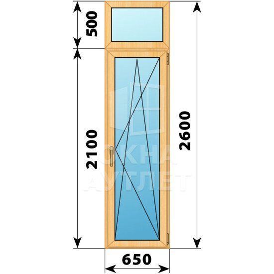 Стеклянная балконная дверь из сосны с фрамугой 650×2600 ПО ОА-59827