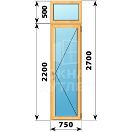 Стеклянная балконная дверь из сосны с фрамугой 750×2700 П ОА-60031