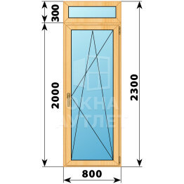 Стеклянная балконная дверь из сосны с фрамугой 800×2300 ПО ОА-59908