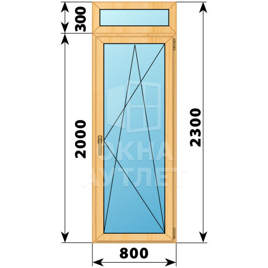 Стеклянная балконная дверь из сосны с фрамугой 800×2300 ПО ОА-59908
