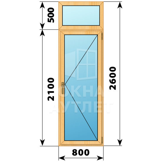 Стеклянная балконная дверь из сосны с фрамугой 800×2600 П ОА-60178