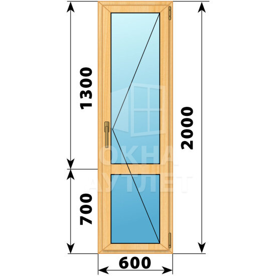 Стеклянная балконная дверь из сосны с импостом 600×2000 П ОА-59209
