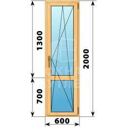 Стеклянная балконная дверь из сосны с импостом 600×2000 ПО ОА-59233